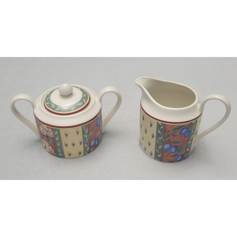 PTS International Ivory Porcelain‎ Provence Creamer & Sugar Bowl with Lid Set